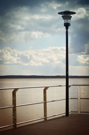 Empty Terrace Overlooking the Seaの写真素材