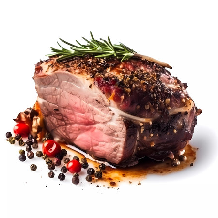 roast beef steak with spices and rosemary isolated on white backgroundの素材