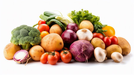 fresh vegetables isolated on white background. Healthy food concept. top view.の素材