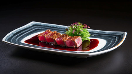 Japanese cuisine - Tuna sashimi on a black background.の素材
