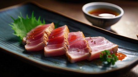 Tuna sashimi japanese food style on wood backgroundの素材