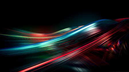 abstract colorful wavy lines on black background. 3d illustrationの素材