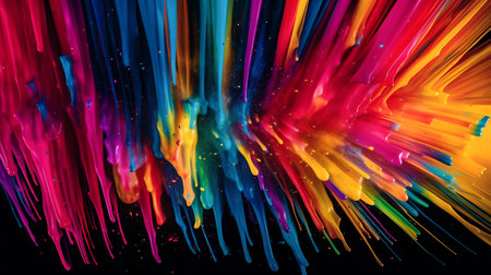Colorful paint splashes isolated on black background. 3d renderingの素材