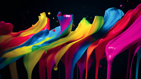 Colorful paint splashes isolated on black background. 3d renderingの素材