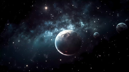 Planets, stars and galaxies in outer space showing the beauty of space exploration.の素材