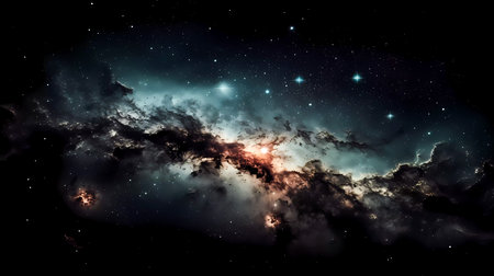 Night sky with stars and nebula.の素材