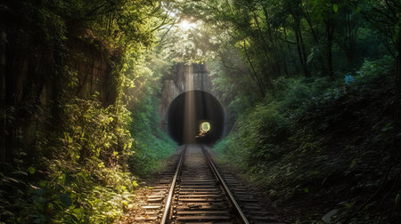A ray of light at the end of the tunnel. Generative AI technology.の素材