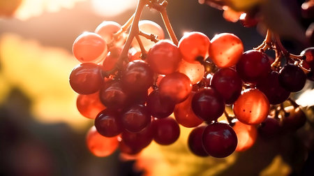 Bunch of red grapes on the vine in the sunlight. Selective focus.の素材