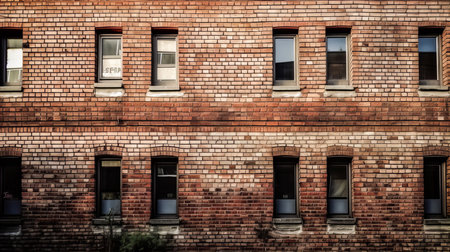 Brick wall of a building with windows in New York City.の素材
