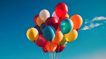 Colorful balloons flying in the blue sky. Colorful balloons.の素材
