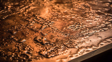 Scratched grunge copper plate industrial. Texture copper plate. Old copper. Generative AI technology.の素材