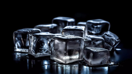 Ice cubes on black background. Ice cubes on a black background.の素材