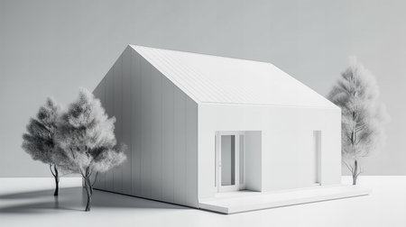White modern house model mock up on white background. 3D renderingの素材