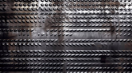 Abstract metal texture background. Close-up of metal sheet with rivets.の素材