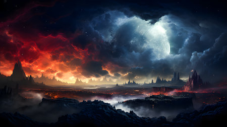 Space scene with stars, planets and asteroids in the galaxy. Panorama. Abstract Universe filled with stars, planets, asteroids, nebula and galaxy. Generative AI technology.の素材