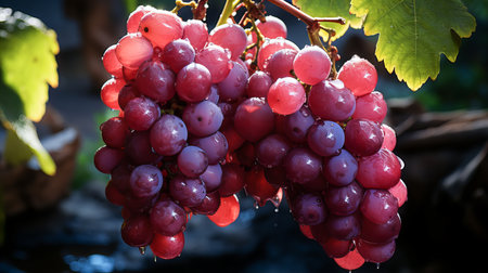 Ripe red grapes in vineyard ready for harvest, close upの素材