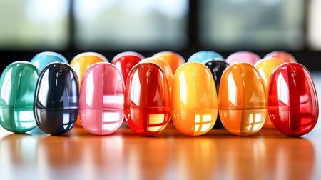 Colorful of plastic bottle on table in office, close up.の素材
