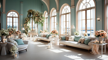 Luxury interior of the room with a large window. 3d renderの素材