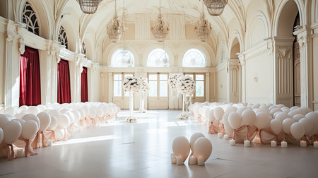 Wedding hall decorated with white balloons. Luxury interior designの素材