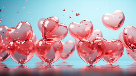 Valentines day background with red hearts. 3D rendering.の素材