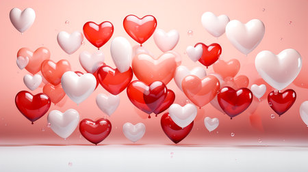 Valentine's Day background with red and white heart balloons.の素材