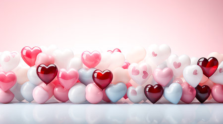 Valentine's day background with white and red hearts on pink backgroundの素材