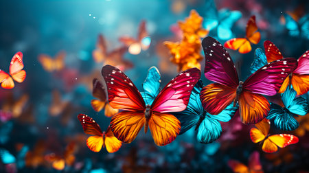 Colorful butterflies on abstract watercolor background with place for your textの素材