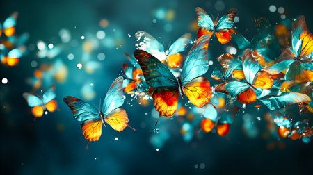 Beautiful butterfly on abstract blue background. 3d render illustration.の素材