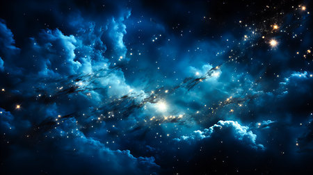 Night sky with clouds and stars as background.の素材
