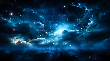 Mystical night sky with stars and nebula. 3D renderingの素材