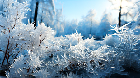 Frosty natural background. Winter landscape. Frosty morning.の素材