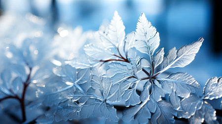 Frozen leaves. Nature background. 3d rendering, 3d illustration.の素材
