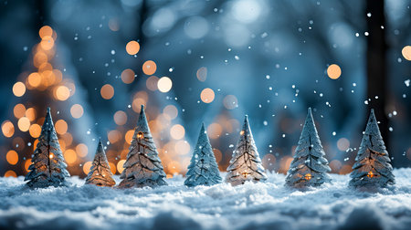 Christmas trees in snow with bokeh background. Merry Christmas and Happy New Year.の素材