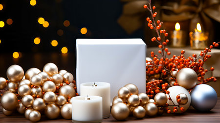 Christmas background with gift boxes and christmas tree decorations on bokeh background. Generative AI technology.の素材