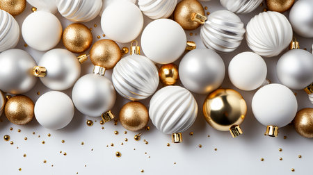 White and gold christmas balls on white background. 3d renderingの素材