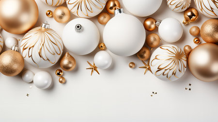 Christmas or New Year background with golden and silver baubles. 3d renderの素材