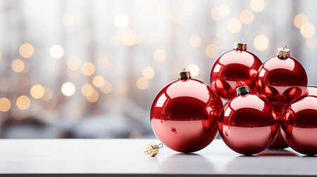 Red Christmas baubles on bokeh background. 3d renderingの素材
