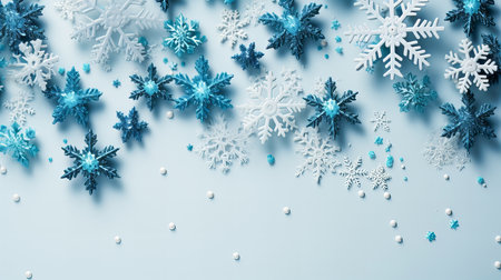 Snowflakes on blue background. Christmas and New Year concept.の素材