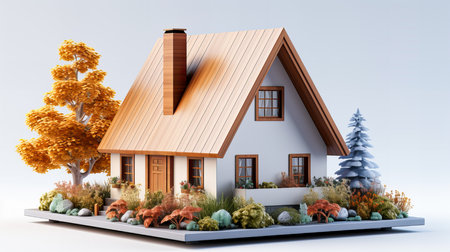 3d render of house model in the garden with grass and treesの素材