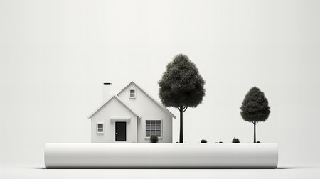 3D rendering of a white house with a tree in the foregroundの素材