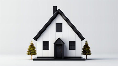 3d rendering of a house with christmas tree on white backgroundの素材