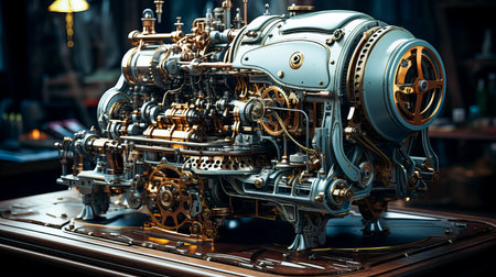 Details of the mechanism of an old car engine, close-upの素材