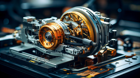 Close-up of the mechanism of the car engine. 3D renderingの素材