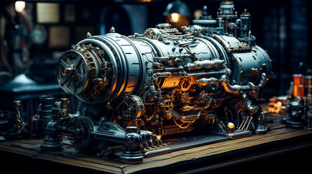 3d rendering of an old engine on a dark dark background.の素材