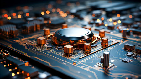 Circuit board close up. Electronic computer hardware. 3d renderingの素材