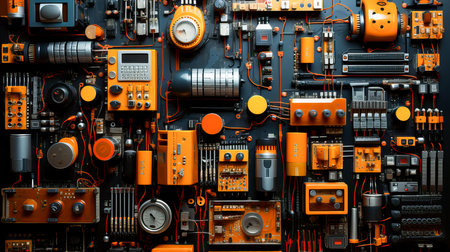 Electronic circuit board with many electronic components, closeup. Electrical backgroundの素材