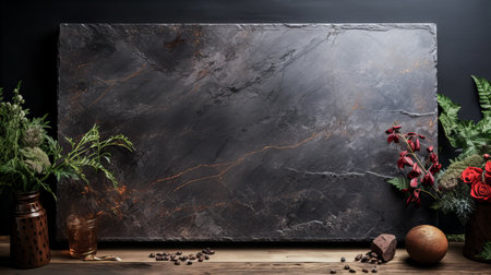 Black marble background with copy space for your text or product display.の素材