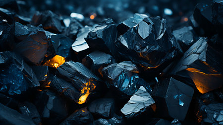 Pieces of coal on a dark background close-up. Abstract backgroundの素材