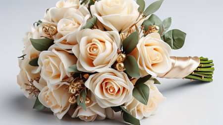 Wedding bouquet of white roses on a white background.の素材