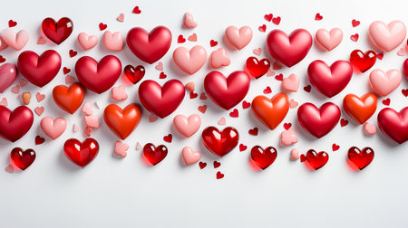 Valentine's day background with red hearts on white background.の素材